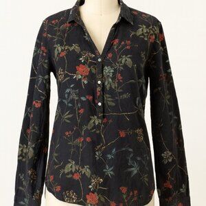 Black Floral Print Popover Blouse XL